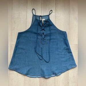 Sweet Wanderer Denim Blue Lace-Up Camisole